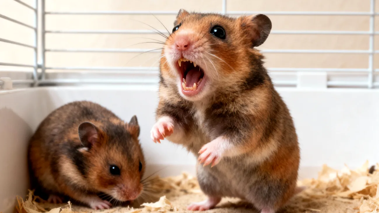 Hamster zeigen oft Stress und Aggressivität, wenn sie gezwungen werden, Raum oder Territorium mit anderen Tieren zu teilen, da sie von Natur aus territoriale Einzelgänger sind"